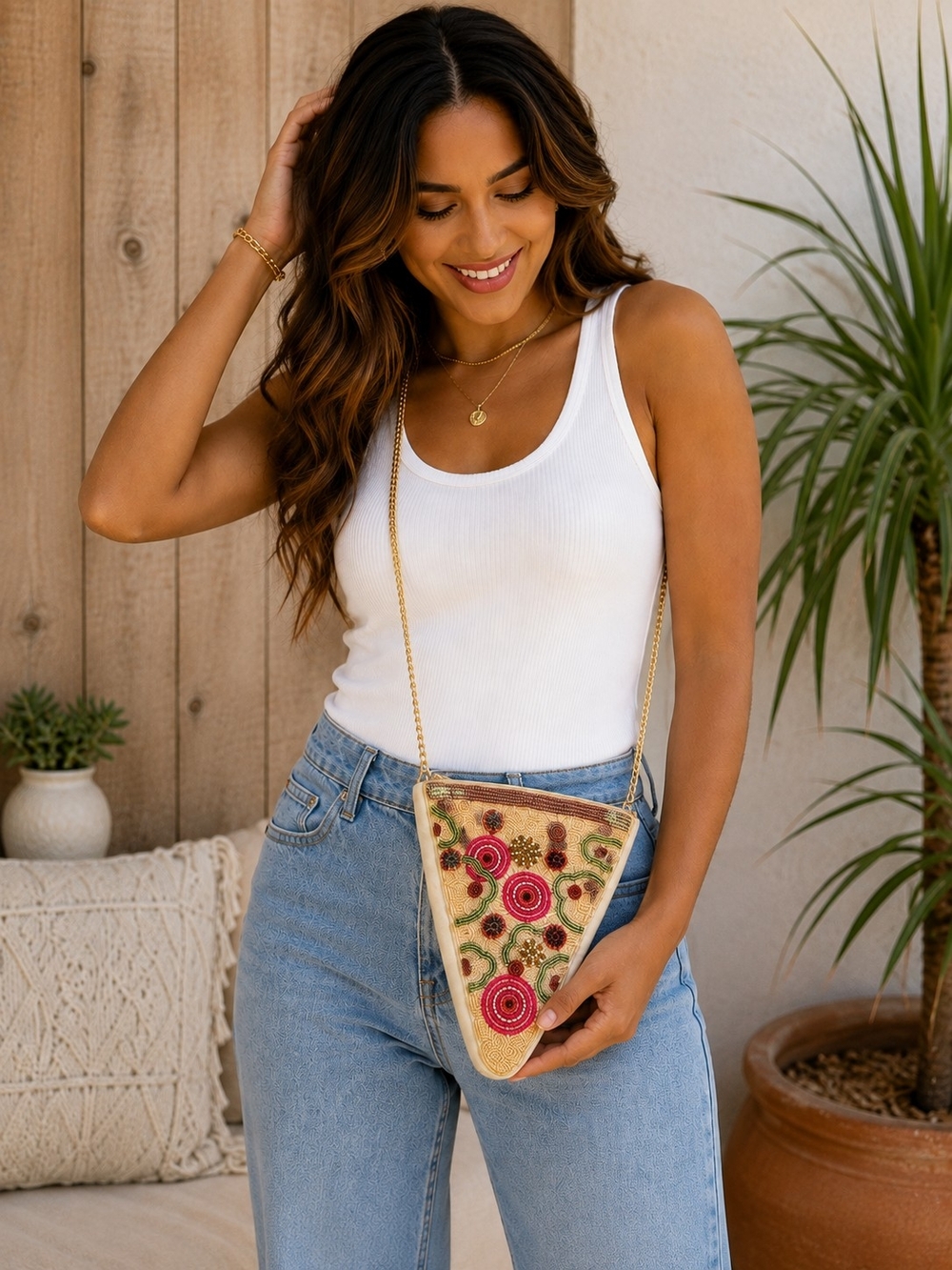 Studio 12 Hand Beaded Pizza Slice Crossbody Purse NWT